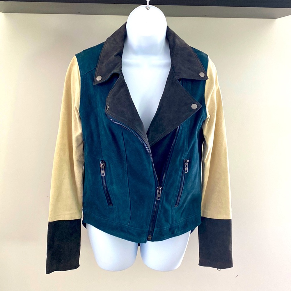 Chaser leather color blocked jacket